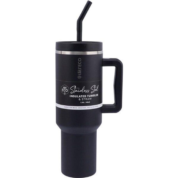 Ever Eco Insulated Tumbler with Handle & Straw Onyx 1.18L