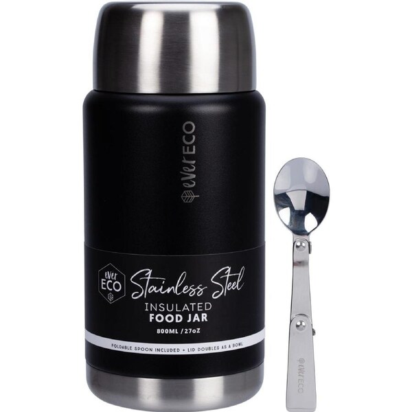 Ever Eco Insulated Stainless Steel Food Jar Onyx with Foldable Spoon & Bowl 800ml