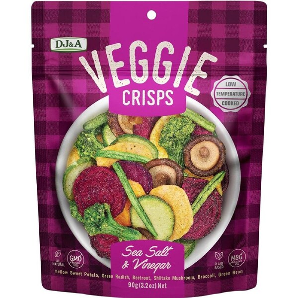 DJ&A Veggie Crisps Sea Salt & Vinegar 90g (Pack of 9)