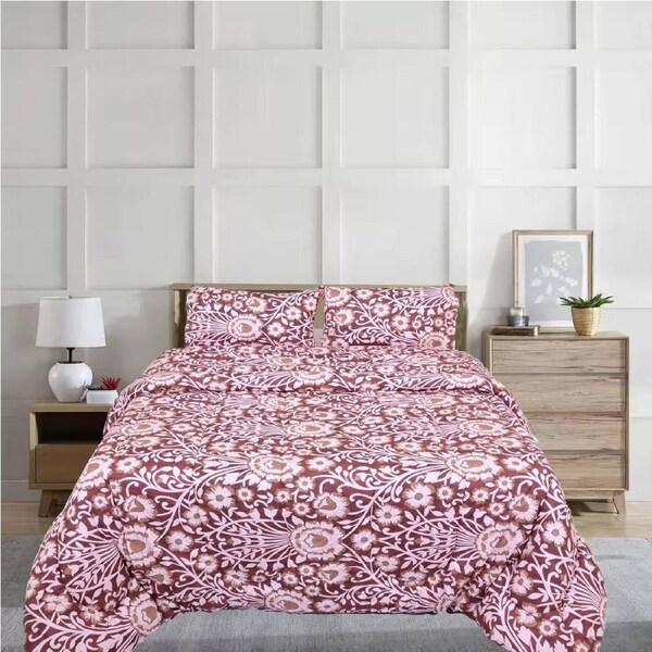 Super King Comforter Set with 2 Pillow Cases in Maroon Floral