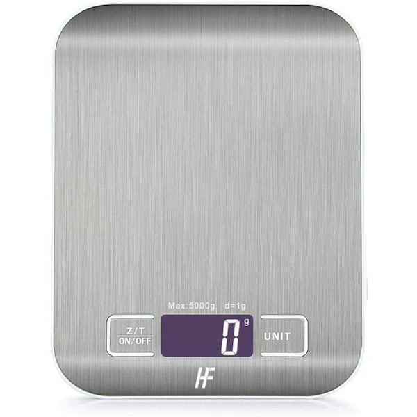 Digital Kitchen Scales Food Scale with Stainless Steel Platform Electronic Cooking with Backlit LCD Display Multifunction for Home Office Use 5kg 1g 11lb (Stainless Steel White)