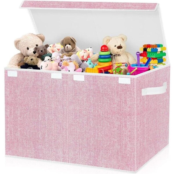 VERONLY Large Toy Box Chest for Girls, Kids Toy Bin Storage Organizer with Lid for Babies, Toddlers, Nursery, Playroom (Pink)