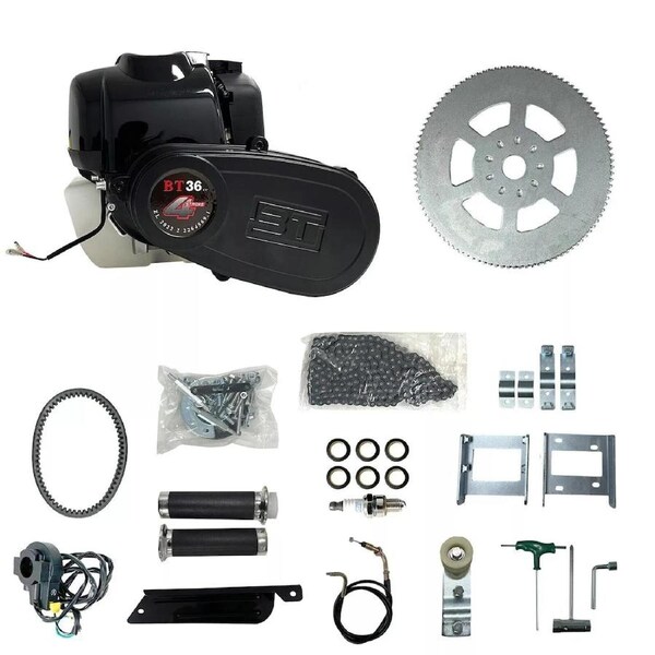 TDR BT-36 BT36 4-Stroke 36CC Petrol Motorized Chopper Bicycle Engine Kit with Pull Start Black Engine for Custom Chopper Cruiser Bikes