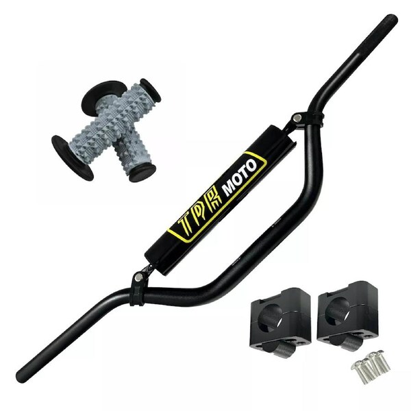 TDR 28mm Taper Handlebars with Clamps, Alloy Fat Handlebar for DRZ 400 WR125 WR450 RMZ450 CR250, Black Anodized, with Bar Pad, Hand Grips, and Clamp Risers