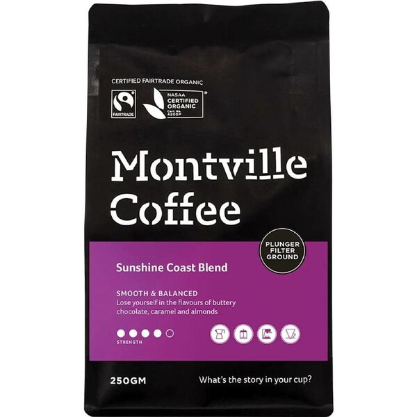MONTVILLE COFFEE Coffee Ground (Plunger) Sunshine Coast Blend 250g