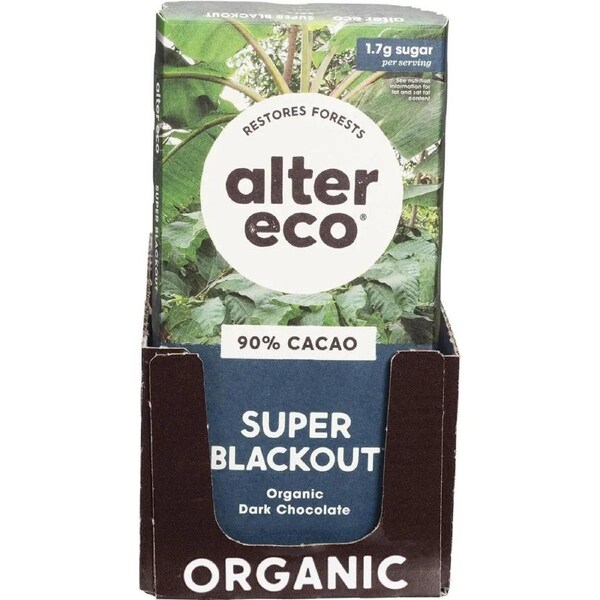 Alter Eco Chocolate Organic 90% Cacao Dark Super Blackout 12x75g