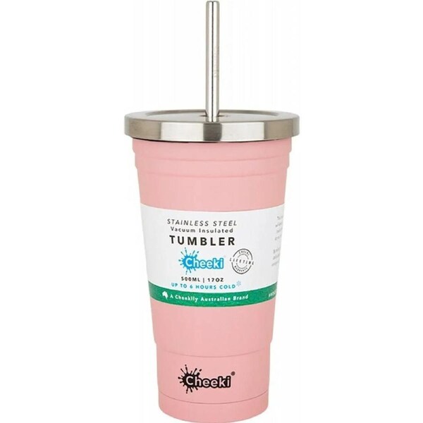 Cheeki Insulated Tumbler Pink - With S/steel Straw 500ml