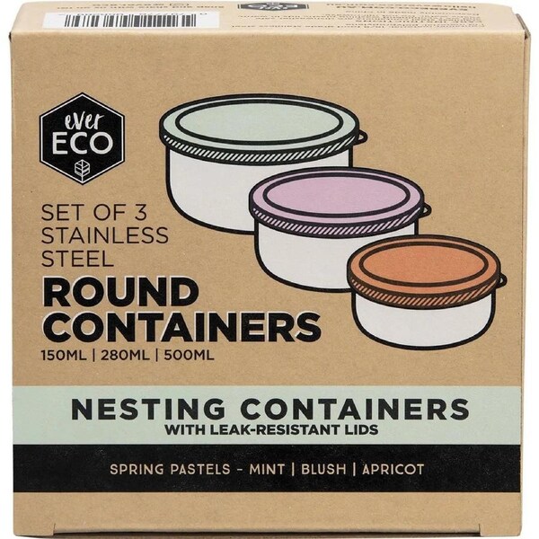 EVER ECO Stainless Steel Round Containers Spring Pastels - Leak Resistant 3