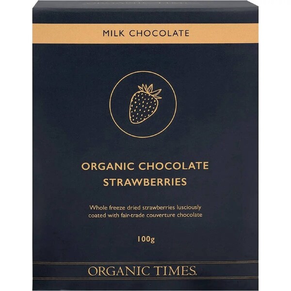 ORGANIC TIMES Milk Chocolate Strawberries 100g