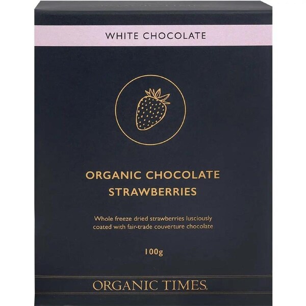 ORGANIC TIMES White Chocolate Strawberries 100g