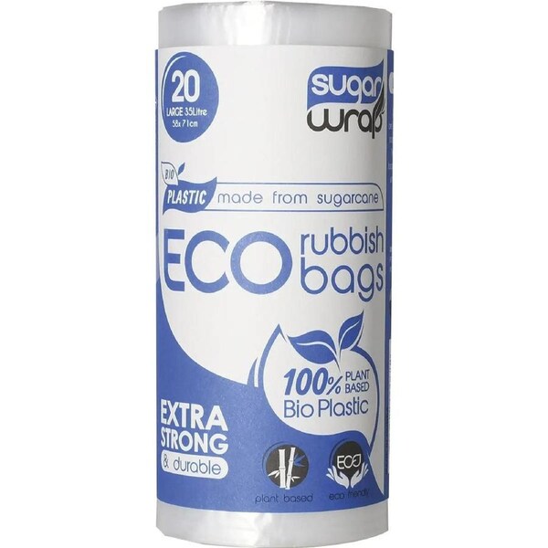 SUGARWRAP Eco Rubbish Bags Made From Sugarcane - Large 35L 20