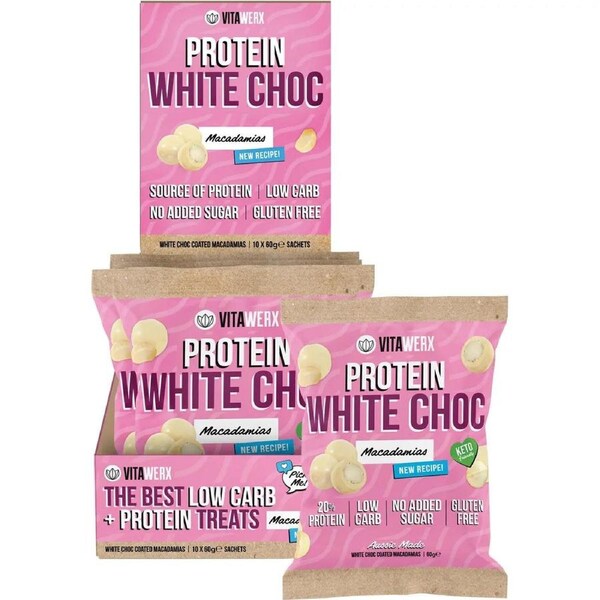 VITAWERX Protein White Chocolate Coated Macadamias 10x60g