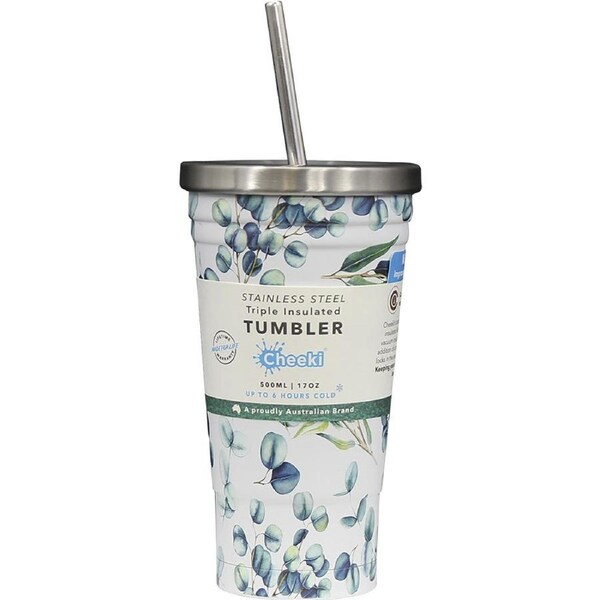 Cheeki Insulated Tumbler 3d Watercolour - With S/steel Straw 500ml