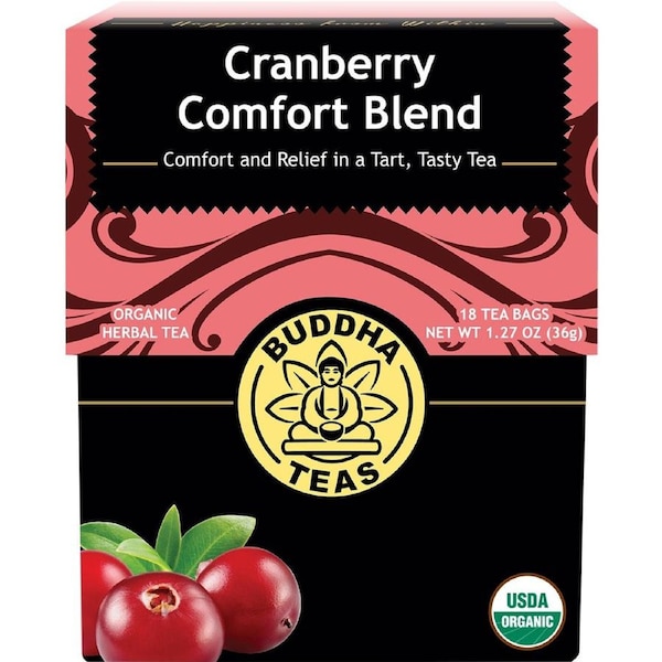 BUDDHA TEAS Organic Herbal Tea Bags Cranberry Comfort Blend 18pk