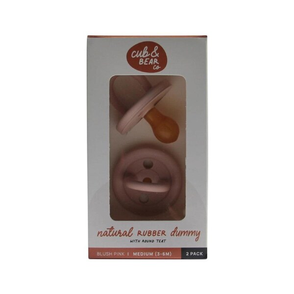 Cub & Bear Co Natural Rubber Dummy Round Teat Medium (3-6 Months) Blush Pink Twin Pack