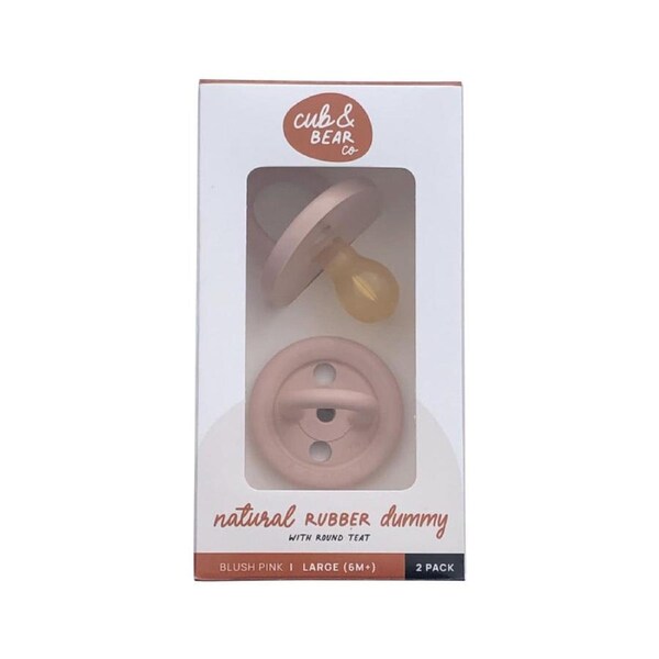 Cub & Bear Co Natural Rubber Dummy Round Teat Large (6+ Months) Blush Pink Twin Pack