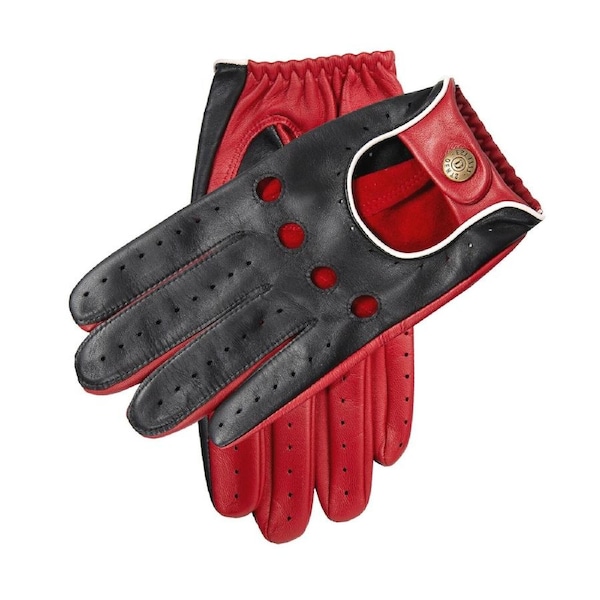 Dents Men’s Touchscreen Three Colour Leather Driving Gloves - Black/Berry/White S