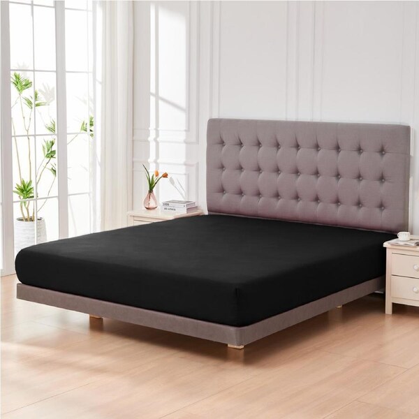 LINENOVA 2000TC 40cm Deep Wall Fitted Sheet Ultra Soft For All Seasons King Single / Black