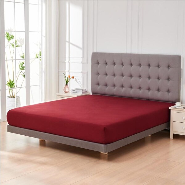 LINENOVA 2000TC 40cm Deep Wall Fitted Sheet Ultra Soft For All Seasons Single / Burgundy