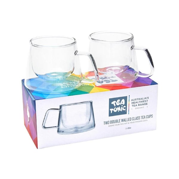 Tea Tonic (Tea for Two) Double Walled Glass Tea Cup Square Handle x 2 Pack