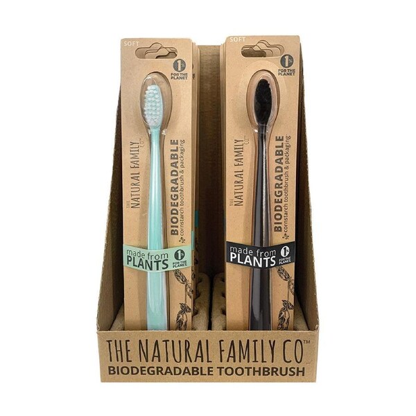 The Natural Family Co. Bio Toothbrush Pastel Mixed (Pack of 8) (contains: Up To 5 Different Pastel Colours - Supplied at Random)