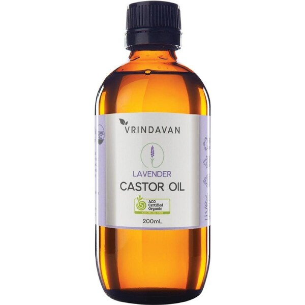 Vrindavan Castor Oil and Lavender Amber Glass Bottle 200ml