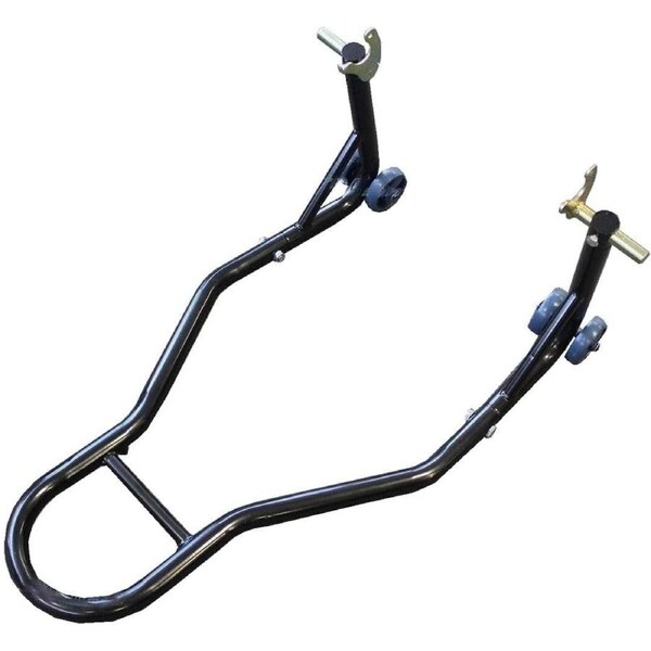 TDR Heavy-Duty Rear Motorcycle Stand: Universal Sport Bike Forklift with Adjustable Width, Moving Wheels, and Maintenance Support for Honda, KTM, and More - Black