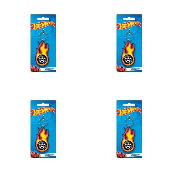 4PK Hot Wheels Burning Tyre PVC Keyring Hanging Bag Keychain Accessory 4x9cm