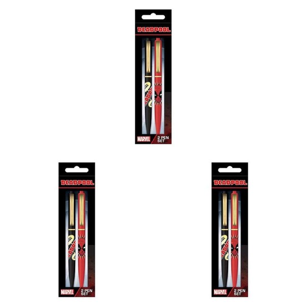 6pc Marvel MCU Deadpool Comic Pen Set Writing/Drawing Stationery Red/Black