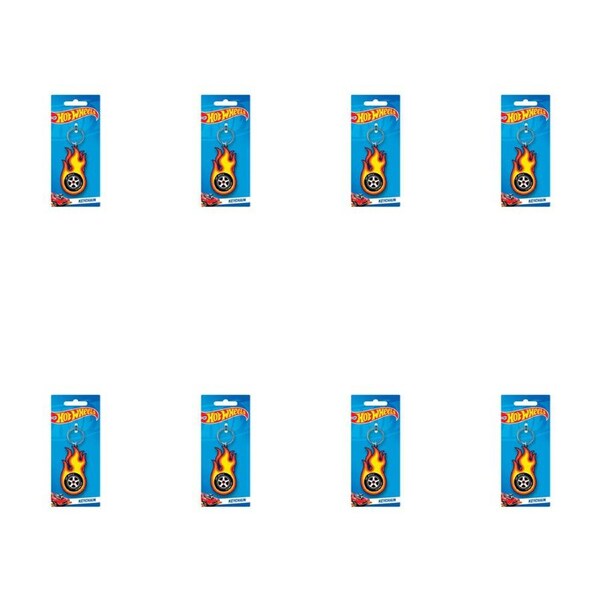 8PK Hot Wheels Burning Tyre PVC Keyring Hanging Bag Keychain Accessory 4x9cm