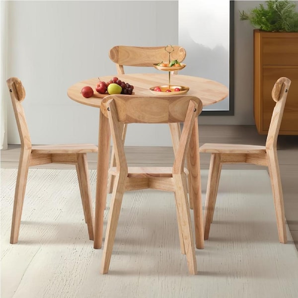 ACA Wooden Dining Table and Chairs Dining Set 100cm Table with 4 Chairs Natural Wood