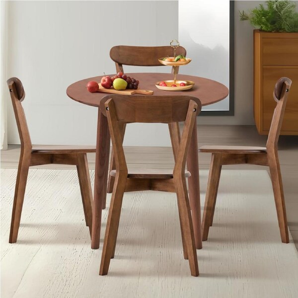 ACA Wooden Dining Table and Chairs Dining Set 100cm Table with 4 Chairs Walnut