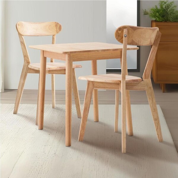 ACA Wooden Dining Table and Chairs Dining Set 80cm Table with 2 Chairs Natural Wood