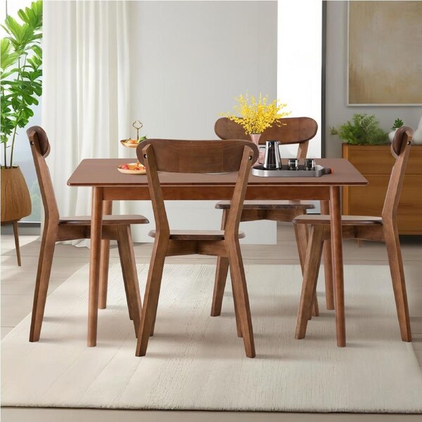 ACA Wooden Dining Table and Chairs Dining Set 140cm Table with 4 Chairs Walnut