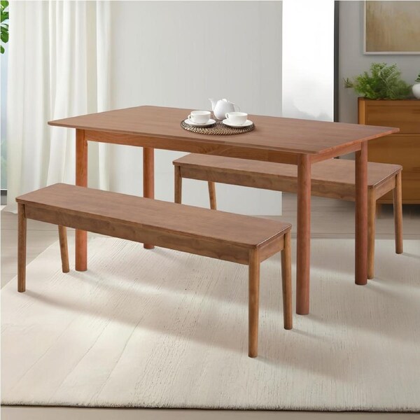 ACA Wooden Dining Table and Chairs Dining Set 140cm Table with 2 Bench Chairs Walnut