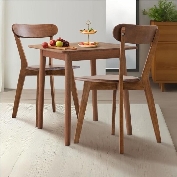 ACA Wooden Dining Table and Chairs Dining Set 80cm Table with 2 Chairs Walnut