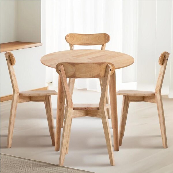 5Pcs Wooden Dining Table Set 1 Dining Table and 4 Chairs Cafe Wood Kitchen Natural Wood