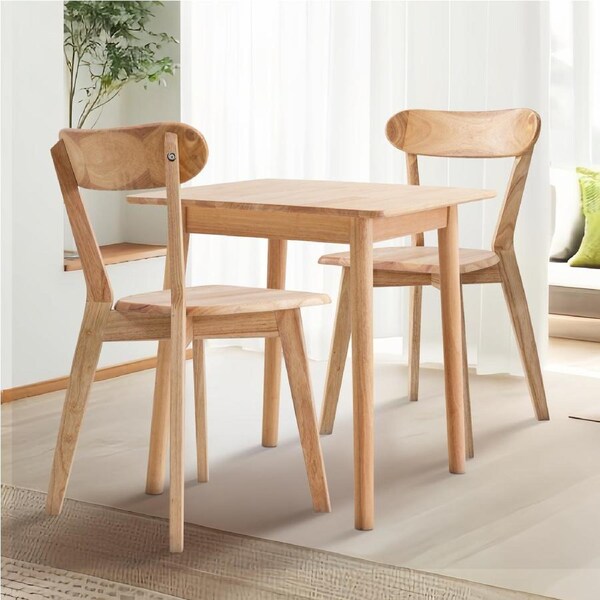 3Pcs Wooden Dining Table Set 1 Dining Table and 2 Chairs Cafe Wood Kitchen Natural Wood