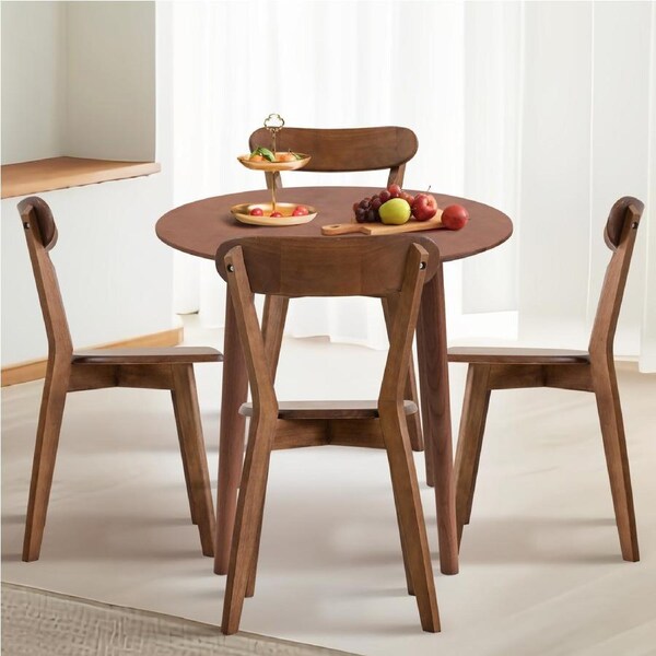 5Pcs Wooden Dining Table Set 1 Dining Table and 4 Chairs Cafe Wood Kitchen Walnut