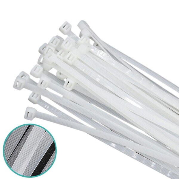 100pcs White Zip Ties Nylon UV Stabilized Bulk Cable Ties 4.8mm x300mm