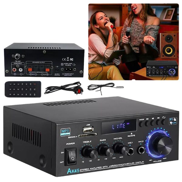 Amplifier USB 2CH Bluetooth FM 600W HiFi Stereo Digital Party Home Audio Player
