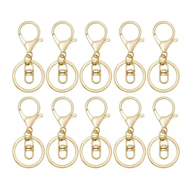 Keychain Split Ring Trigger Clip Key Ring 10x Gold Swivel Lobster Clasp