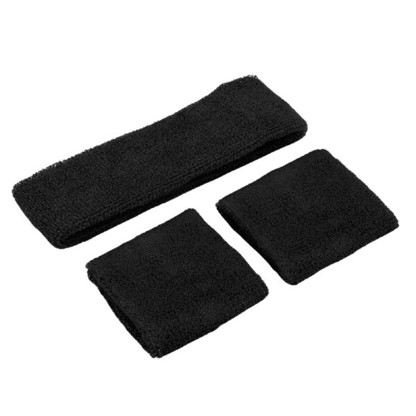 Sport Tennis Badminton Yoga Cotton Black Wristbands Headband Sweatbands