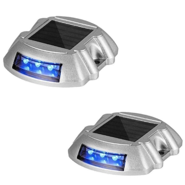LED Road Markers 2pcs Solar Driveway Blue Light For Garden Pathway Stair