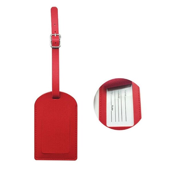 Travel Suitcase Address Tag Red Synthetic PU Leather Luggage School Bag Tags