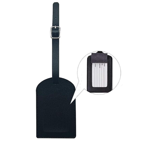 Travel Suitcase Address Tag Black Synthetic PU Leather Luggage School Bag Tags