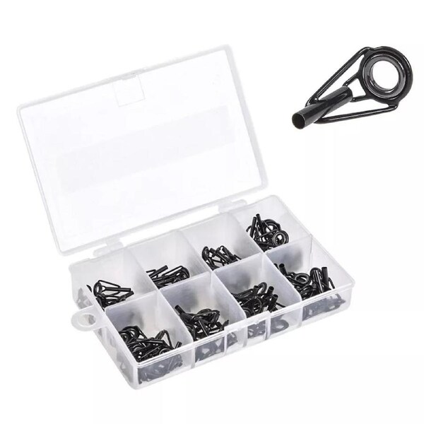80pcs Stainless Kit Fishing Rod Guide Tackle Tip Repair Box Eyes Rings DIY