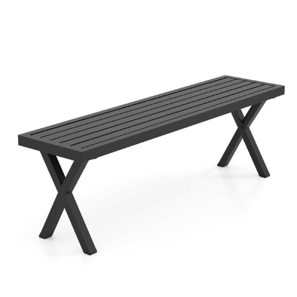 Costway 138 cm Patio Metal Bench Outdoor Heavy-Duty 2-Person Loveseat w/Slatted Seat 360 kg Load