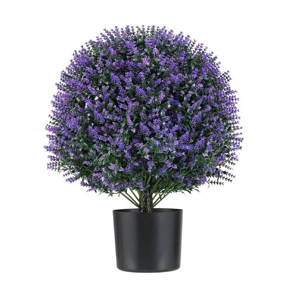 Costway 2 Pack Artificial Lavender Topiary Ball Tree Faux Shrub Bushes w/Flowers Potted Fake Decorative Plant