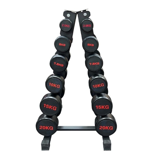 2.5kg to 20kg - 6 Pairs Total 120kg Commercial Round Rubber Dumbbell with Rack